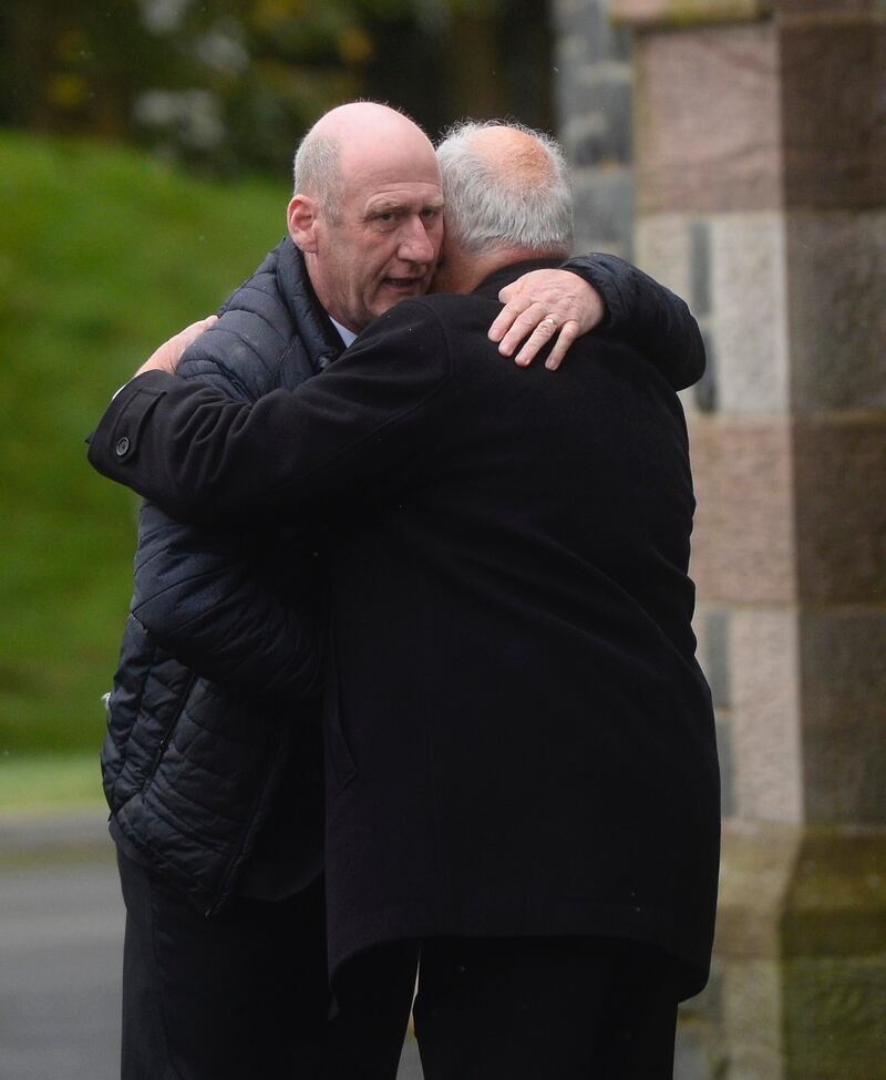 Dawn's husband Mark at her funeral on Friday. Picture by Mark Marlow