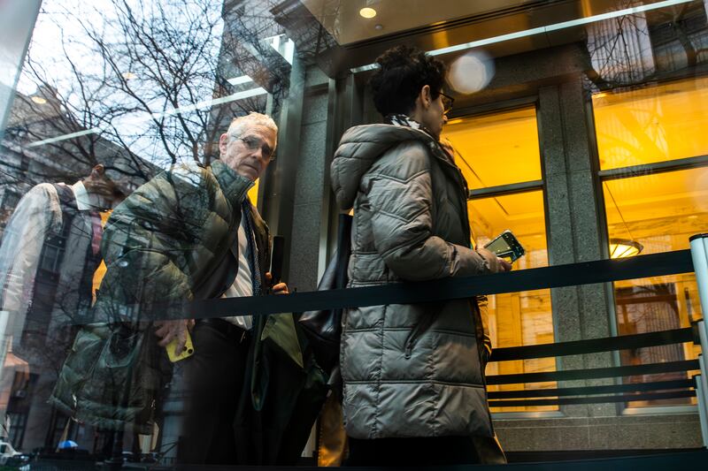 Barbara Fried and Joseph Bankman, parents of FTX founder Sam Bankman-Fried, arrive at Manhattan Federal Court where their son is to be sentenced (AP Photo/Eduardo Munoz Alvarez)