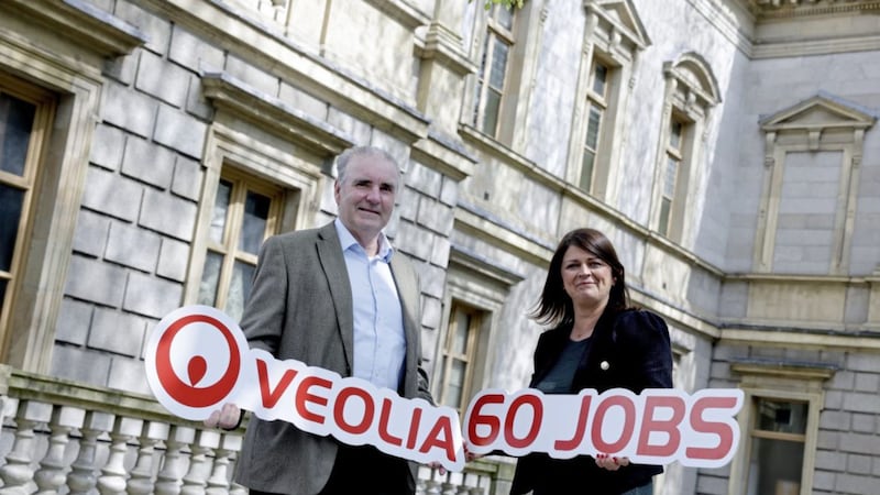 Announcing 60 jobs at Veolia Ireland are the firm&#39;s energy and facilities management director Fergus Elebert and its head of HR Donna Marie Masterson 