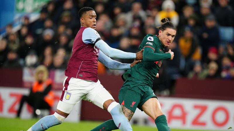 Liverpool’s Darwin Nunez (right) missed several chances at Aston Villa on Monday - but still posed real problems for the hosts. (David Davies/PA)