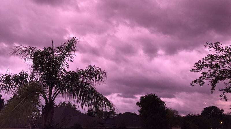 The skies above Florida turned purple due to scattered sunlight by hurricane storm clouds.