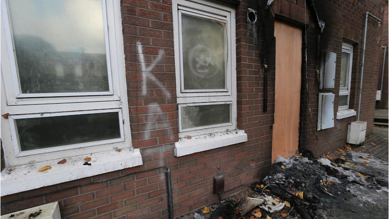 The home in north Belfast after the arson attack. Picture by Hugh Russell 