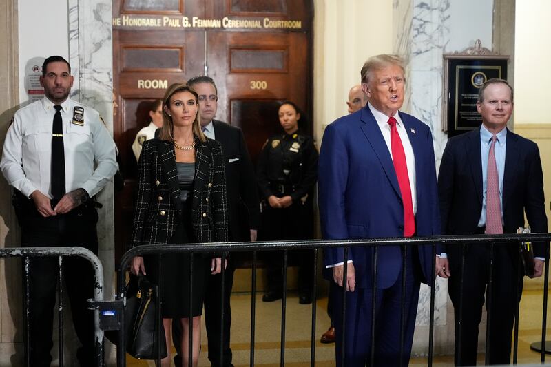 Former US president Donald Trump speaks upon arriving at New York Supreme Court (Seth Wenig/AP)