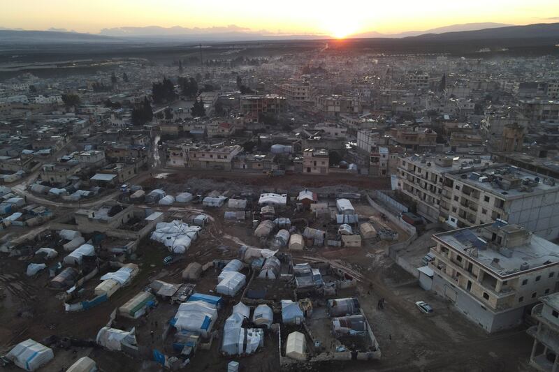 Vast numbers of people now survive in tents amongst the rubble (Omar Albam/AP)