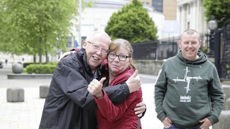 Janet Donnelly and Liam Quinn of the Ballymurphy Massacre families in Belfast yesterday. Picture by Hugh Russell. 