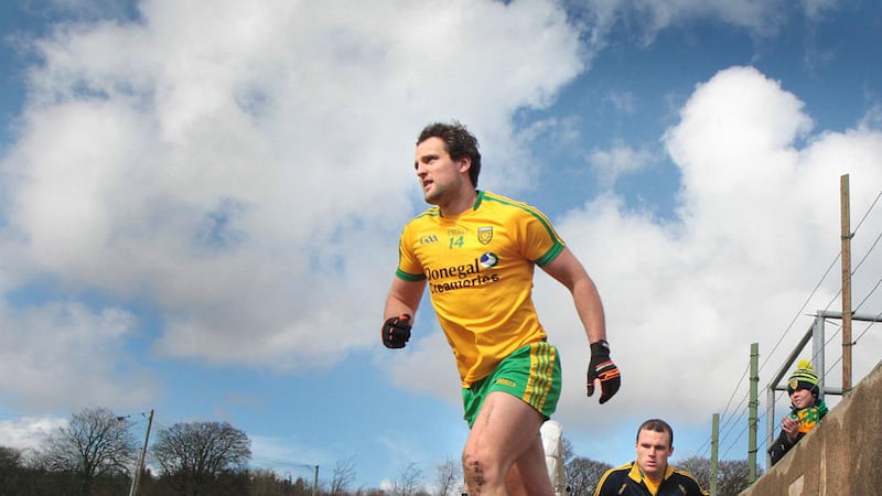 Donegal captain Michael Murphy leads out his county team at Ballybofey 
