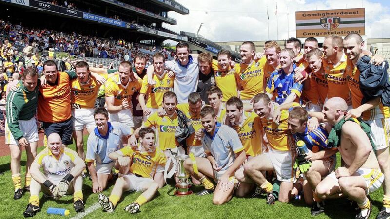 The Antrim team celebrate after winning the Tommy Murphy Cup Final in 2007, the last time it was played 
