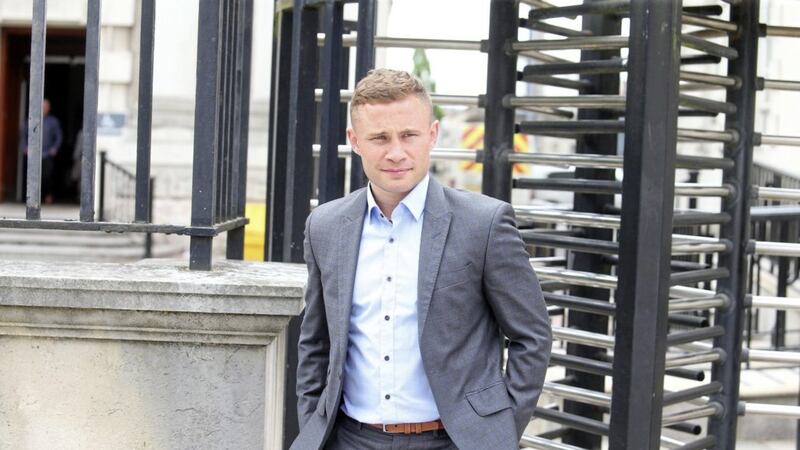 Belfast Boxer Carl Frampton attends Belfast High Court with his solicitor John Finucane Picture Mal McCann. 