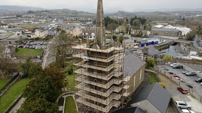 The spire of Donegal Parish Church was badly damaged in a Christmas Day lightning strike 