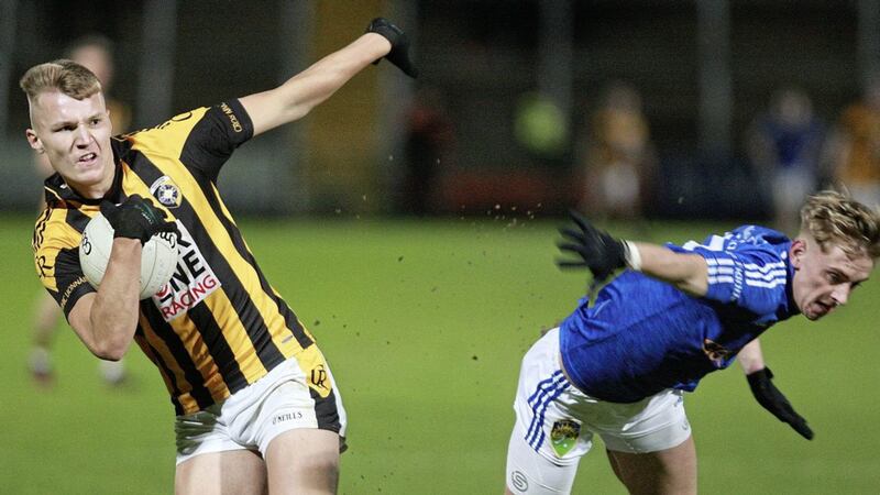 Crossmaglen Rangers Rian O&#39; Neill (left) collides with Coalisland&#39;s Bailey Leonard in the Ulster SFC quarter-final clash at Athletic Grounds, Armagh. Picture by Bill Smyth 