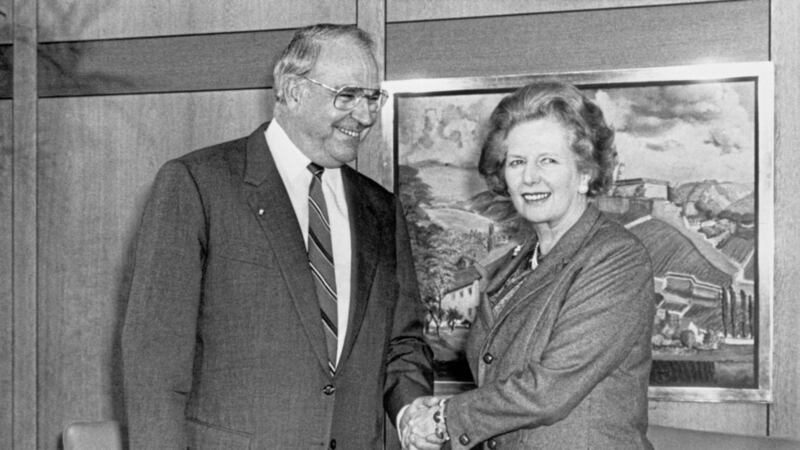 German chancellor Helmut Kohl with British prime minister Margaret Thatcher. Picture by Press Association