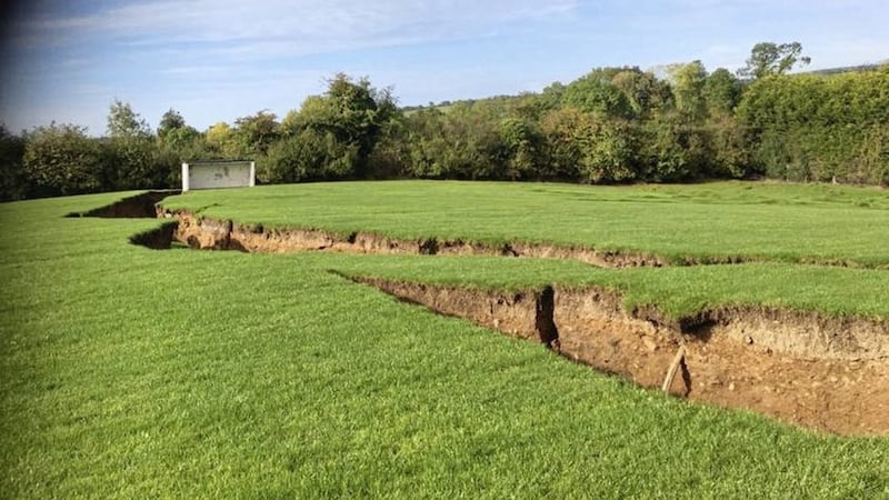Drumgossatt National School near Carrickmacross has been forced to close over a sinkhole that appeared overnight. Picture courtesy of Border TV