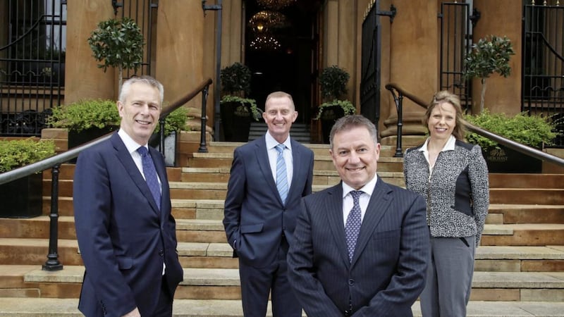 IoD NI chairman Gordon Milligan, third from left, welcomes the new Northern Ireland committee members, John Hansen, David Henry and Bonnie Anley 
