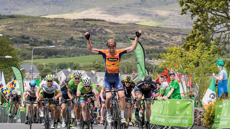 Nicolai Brochner of Denmark's Riwal Platform team comes home to win after an action-packed stage yesterday around the beautiful Ring of Kerry yesterday. Picture by INPHO/Morgan Treacy