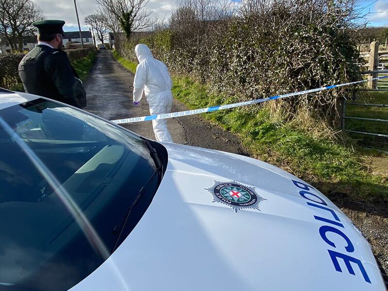 &nbsp;A forensic officer at the scene on Bankhall Road, Larne. Picture by Mal McCann