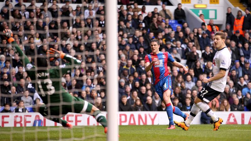 Crystal Palace's Martin Kelly fires home the winner in Sunday's Emirates FA Cup fifth round at White Hart Lane<br />Picture by PA