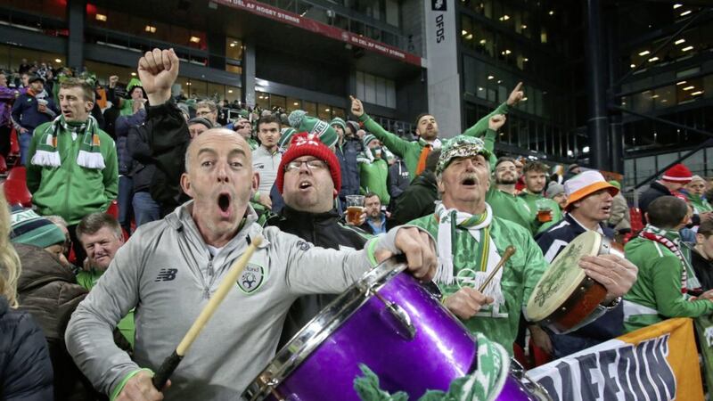 Republic of Ireland fans inside Telia Parken Stadium, Copenhagen on Saturday. Picture by Niall Carson, Press Association 