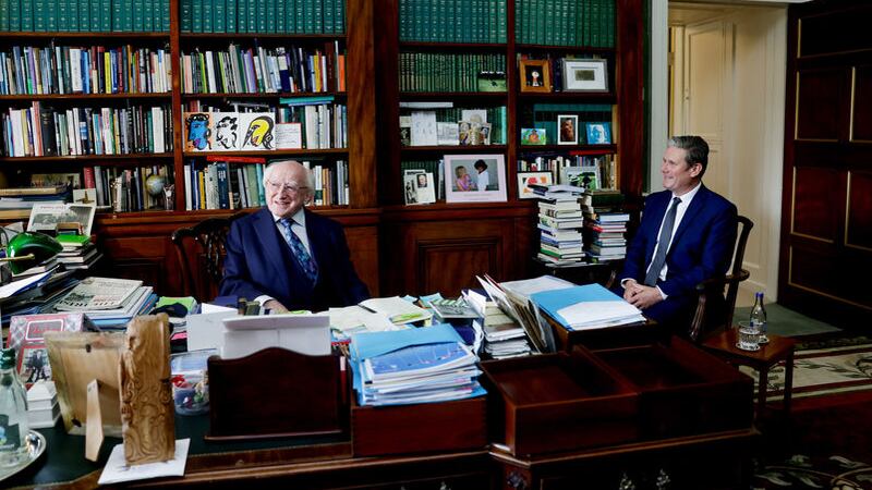 Labour leader Sir Keir Starmer meeting President Michael D Higgins in the President's office in &Aacute;ras An Uachtar&aacute;in during his visit to Dublin. Picture by Maxwells/PA Wire&nbsp;