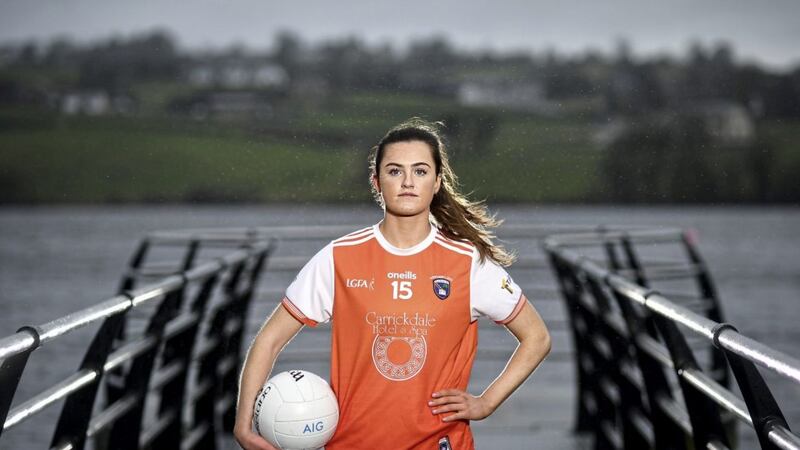Armagh's Aimee Mackin at Camlough Lake, promoting the Teams of the 2020 TG4 All-Ireland Ladies Football Championships and the AIG Goal of the Year.<br /> Photo by David Fitzgerald/Sportsfile