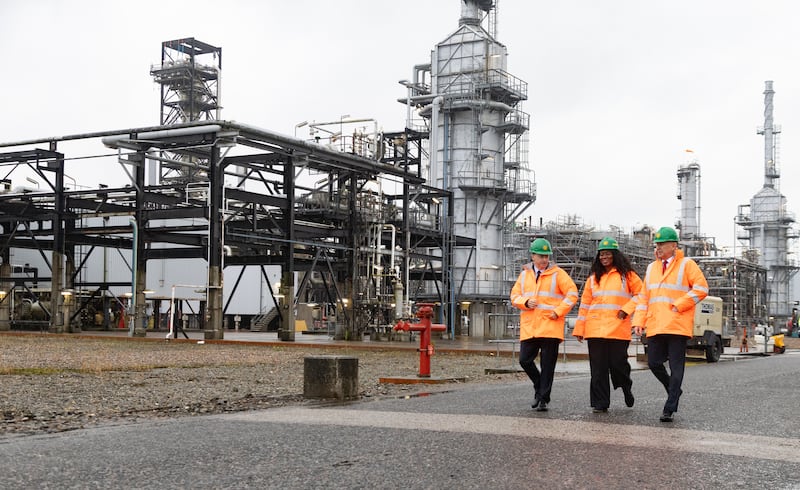 From left, Scottish Secretary Douglas Alexander, Energy Secretary Miatta Fahnbulleh and Chancellor John Healey during a visit to Shell UK’s St Fergus Gas Terminal in Peterhead, Aberdeenshire, following the announcement on the future of the Jackdaw gas field