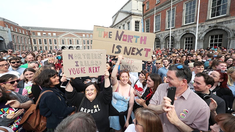 &nbsp;Members of the public celebrate at Dublin Castle after the results of the referendum on the 8th Amendment of the Irish Constitution. Picture by&nbsp;Niall Carson/PA Wire