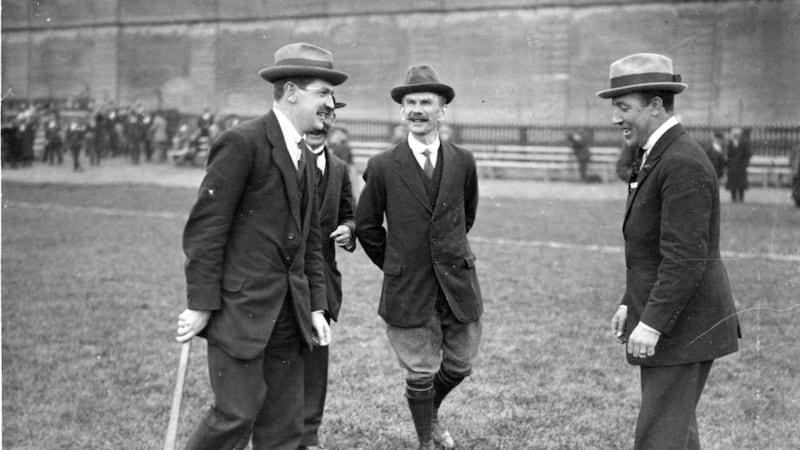 Michael Collins, Luke O Toole and Harry Boland in Croke Park in 1919 