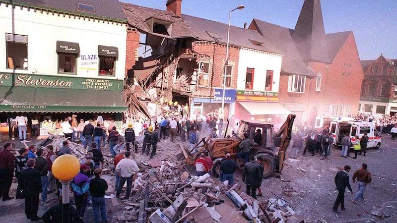 The aftermath of the IRA bombing of the Shankill in October 1993. 