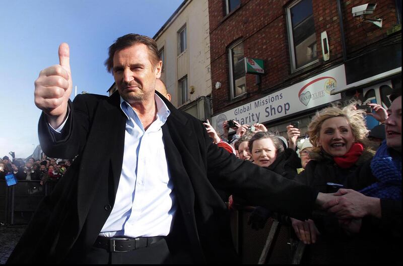 Liam Neeson pictured by Hugh Russell during a visit to Ballymena to receive the freedom of the borough in 2013