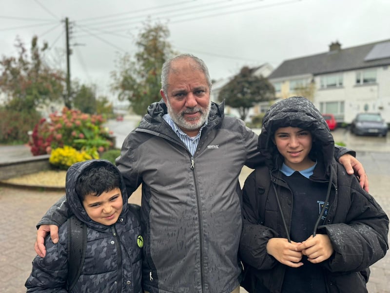 Akram Samour pictured in Dublin with his son Ibrahim (10) and daughter Razan (12). He is campaigning to help his older daughter Saja (27) in Gaza to join them.