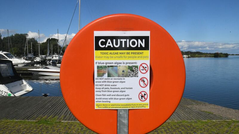 A warning sign at Kinnego Marina on Lough Neagh. Picture Alan Lewis 
