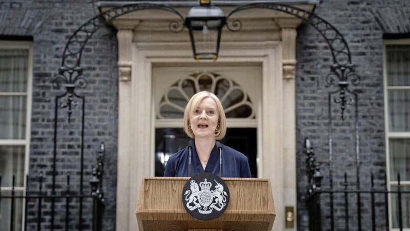 New Prime Minister Liz Truss makes a speech outside 10 Downing Street 