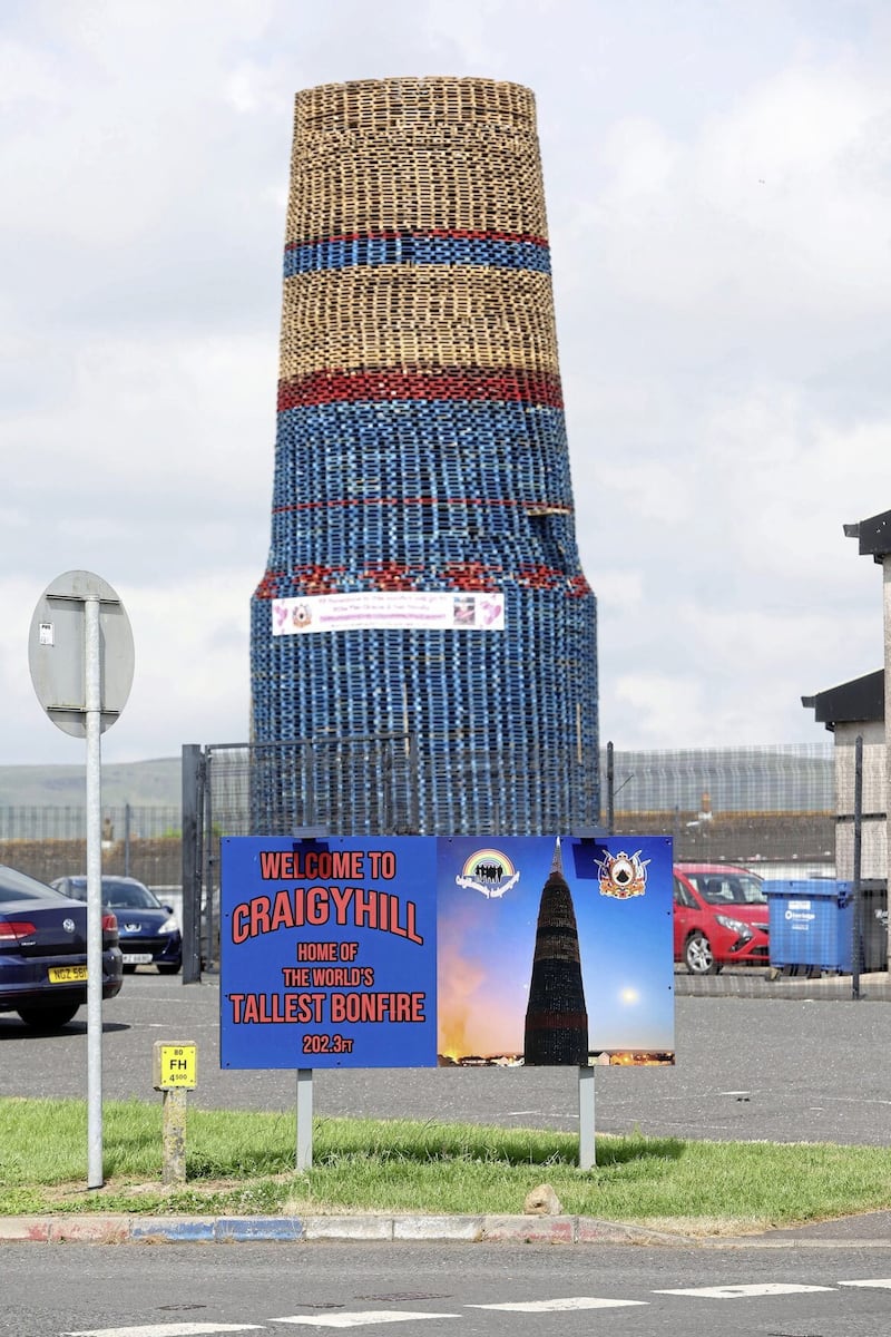 The builders of Craigyhill bonfire in Larne claim to have broken the world record for the tallest bonfire. Picture by Mal McCann 