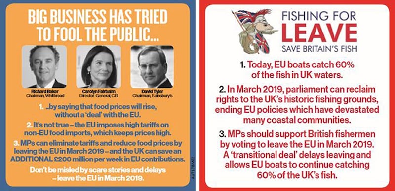 JD Wetherspoon photo of their beer mat accusing business leaders of 'misleading' the public on Brexit