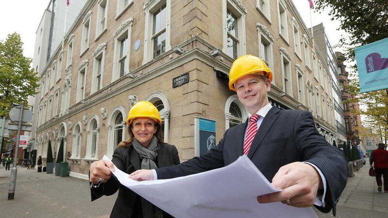 Ten Square manager Stephen Perry and events manager Lucy Anderson check out plans for the hotel&rsquo;s &pound;5m refurbishment 