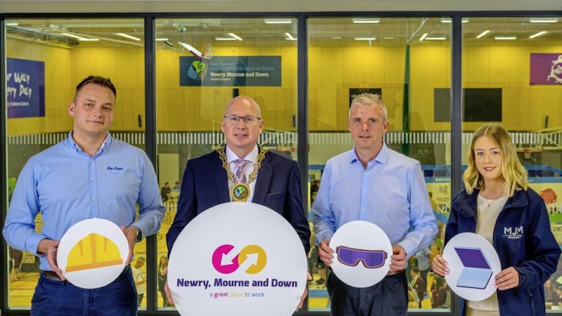 Pictured at the launch of the &lsquo;A Great Place to Work&rsquo; strand of the Newry Mourne and Down Labour Market Partnership are (from left) Piotr Chmielowiec (Re-Gen), council chair Michael Savage, Colm Gribben (Viltra) and Louise McCooey (MJM Marine) 