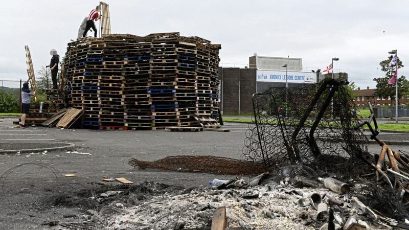 A bonfire at Avoniel Leisure Centre car park in east Belfast 