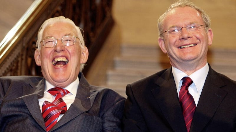 The DUP and Sinn F&eacute;in became the leading parties in unionism and nationalism in the 2003 Assembly election, allowing Ian Paisley and Martin McGuinness to lead a power-sharing executive four years later 