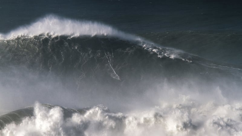Rodrigo Koxa was filmed on the giant wave at Nazare in Portugal last year.
