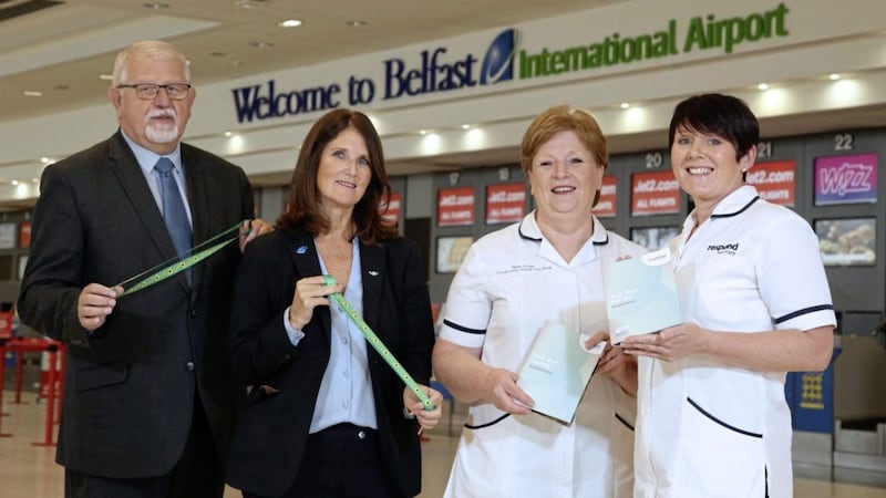 Harry Monahan and Lorna Brown from Belfast International Airport worked with Respond Healthcare&rsquo;s Helen Coulter and Jenny Arlow to help train airport security staff to develop an empathetic approach to helping passengers with stomas 