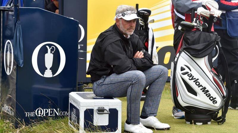 Northern Ireland&#39;s Darren Clarke waits to tee off during day one of The Open Championship 2015 at St Andrews but eventually hits a one over par after a flying start 
