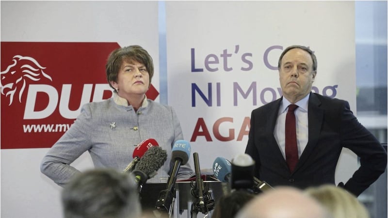 DUP leader Arlene Foster and deputy leader Nigel Dodds at W5 in Belfast for a document launch as part of the party&#39;s election campaign. Picture by Hugh Russell 