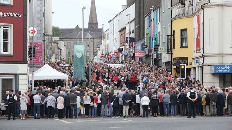 &nbsp;People gathering on Market Street, Omagh, ahead of the ceremony to mark the 20th anniversary of the bombing on August 15 1998. Picture by&nbsp;Niall Carson, PA Wire