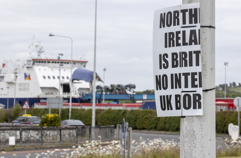 An anti-Northern Ireland Protocol sign close to Larne Port