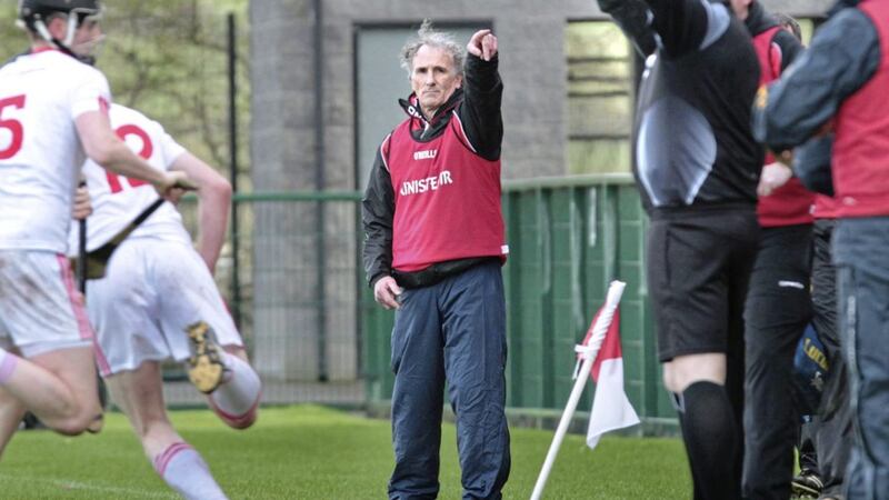 Tyrone hurling manager Mattie Lennon on the line against Donegal during the NHL 2B promotion/relegation play-off on Saturday at Owenbeg, Dungiven. Picture by Margaret McLaughlin. 