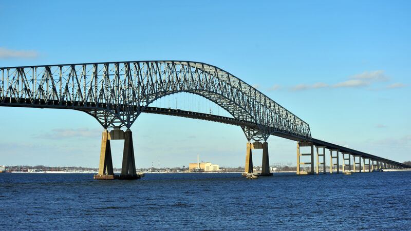 The Francis Scott Key Bridge collapsed into the water after a cargo ship crashed into one of its supports (WJLA via AP)