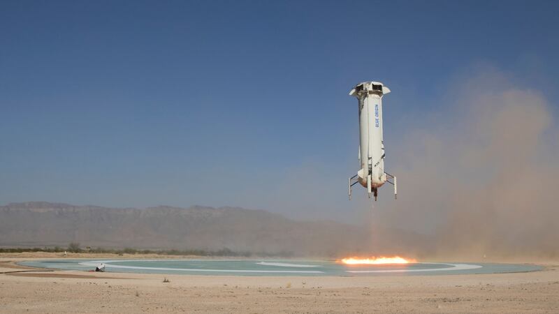 The Amazon founder’s New Shepard rocket blasted off from west Texas on the company’s latest test flight.