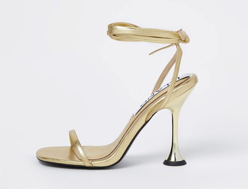 River Island Gold Strappy Flared Heel Sandals, &pound;50, available from River Island