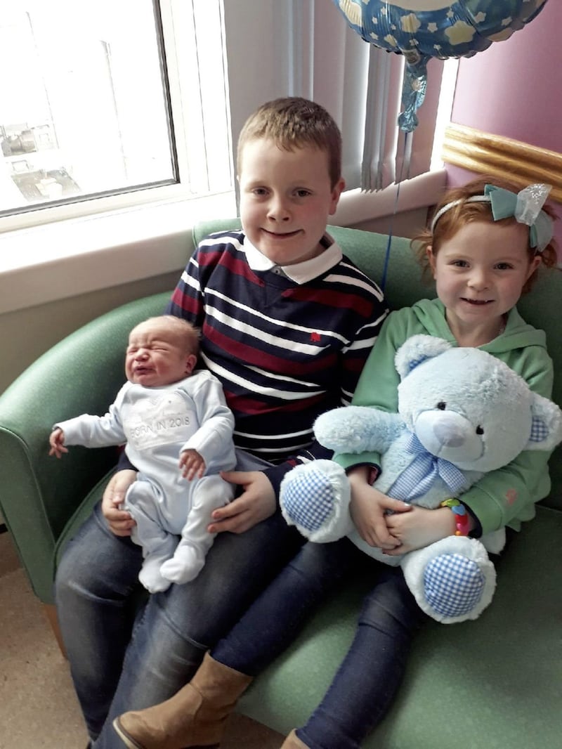 The baby born in the Southern Trust on New Year&#39;s Day was Sam Hyde with brother and sister James and Maggie from Newtownhamilton in Co Armagh. 