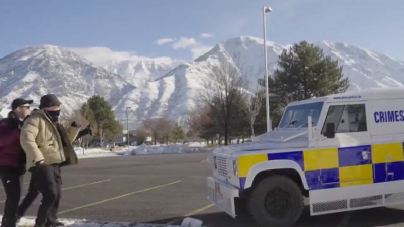A new comedic short video posted by Kneecap shows the rap trio taking a ride to the Sundance Film Festival in a vehicle made to look like a PSNI Land Rover.