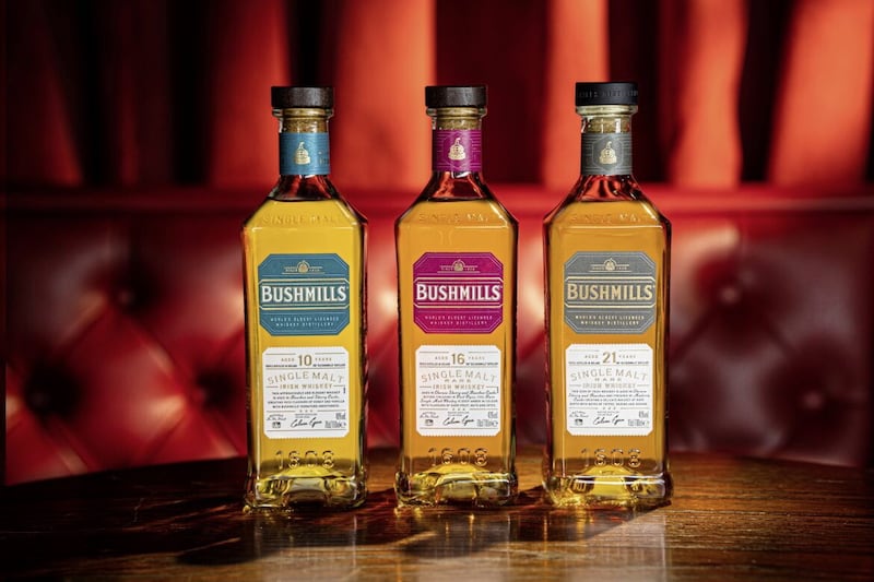 Bushmills distillery's core single malt range, the 10, 16, and 21-year-olds.